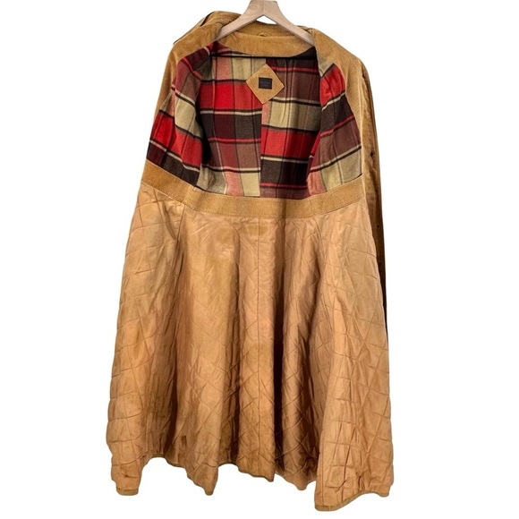 Vintage 70s Women's Trench Coat Corduroy Leather Trim Belted Brown Swing Skirt M - Picture 5 of 15